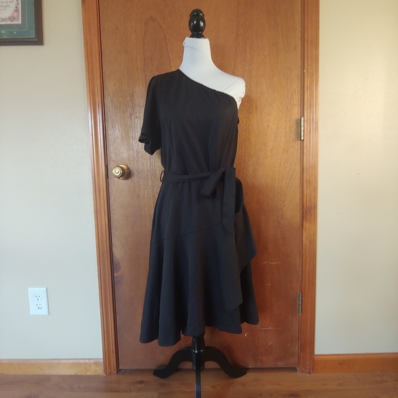 NWT Grace Karin Black One Shoulder Short Sleeve Ruffle Tie Mini Midi Dress XL - Picture 4 of 16